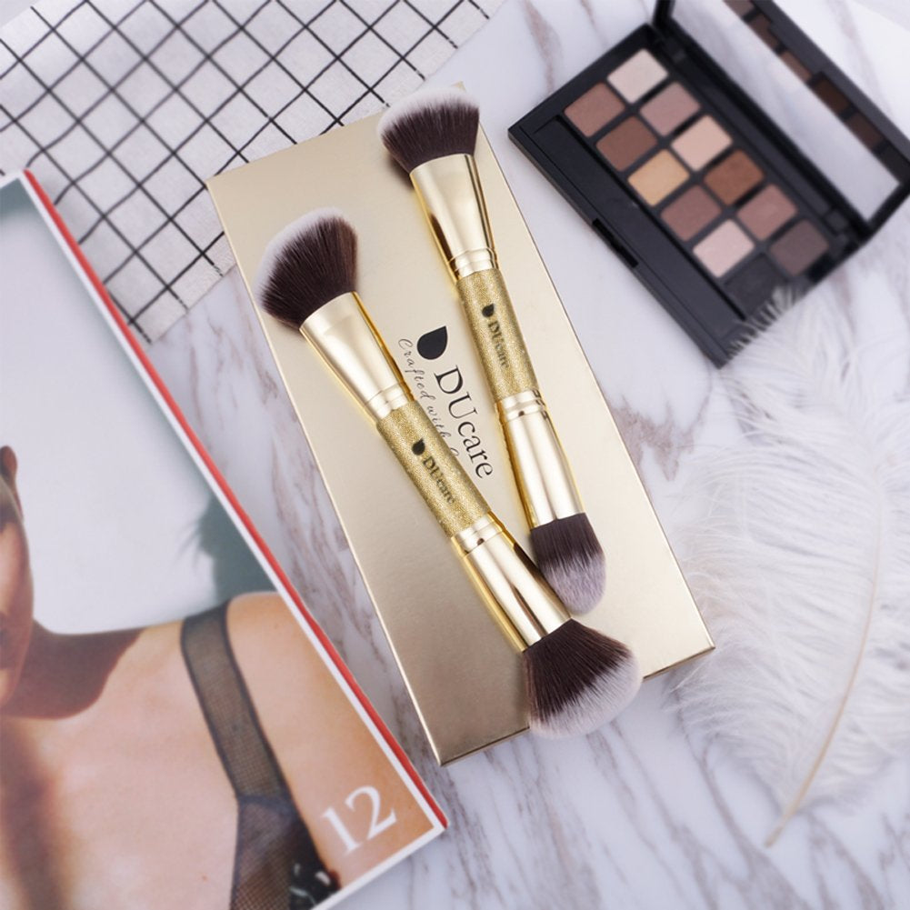 Makeup Brushes Duo End Foundation Powder Buffer and Contour Synthetic Cosmetic Tools
