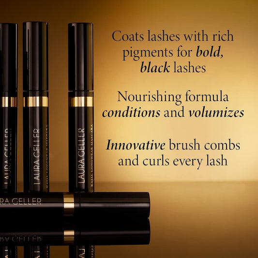 Kajal Longwear Mascara - Lengthening, Defining, Curling, Buildable Formula Eye Makeup - Innovative Curling Brush - 1 Count