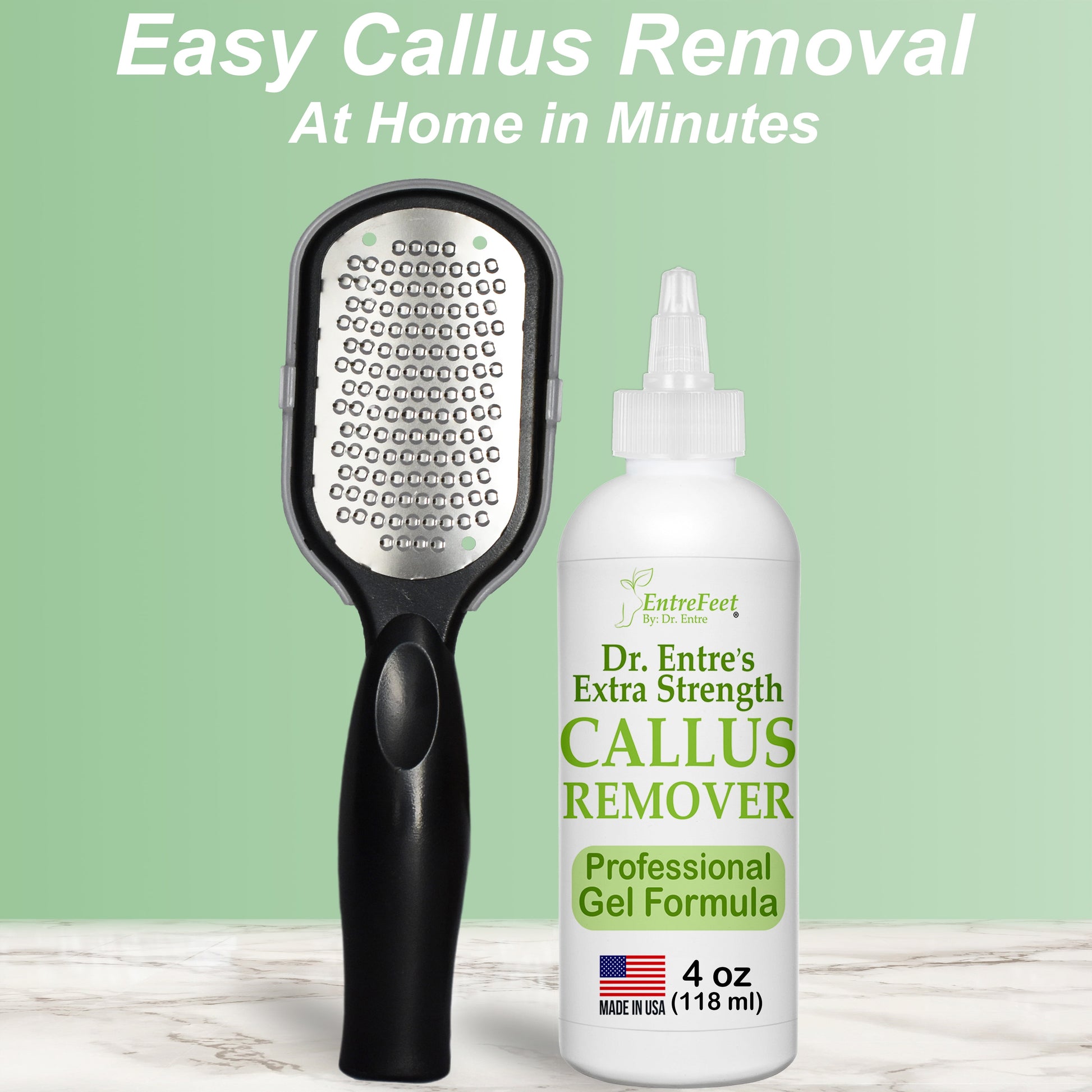 Dr. Entre's Extra Strength Callus Remover Gel & Foot File – 4 oz Pedicure Spa Kit for Dead Skin & Callus Removal