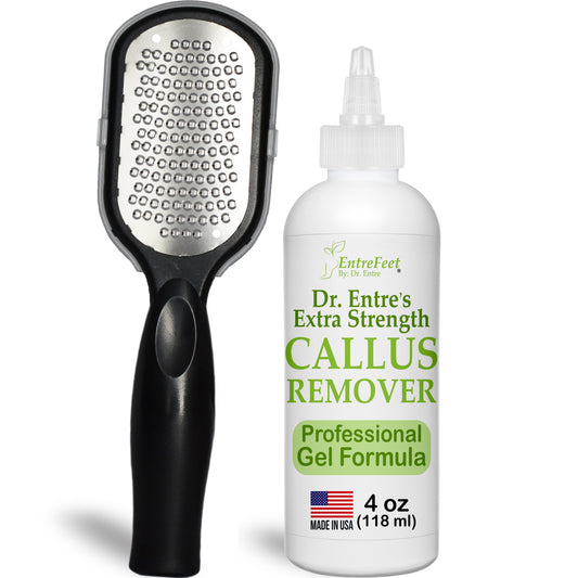 Dr. Entre's Extra Strength Callus Remover Gel & Foot File – 4 oz Pedicure Spa Kit for Dead Skin & Callus Removal