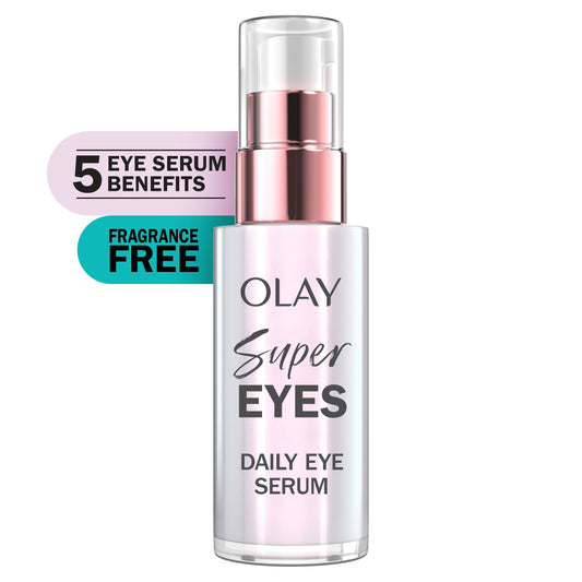 Olay Super Eye Serum - Vitamin C, Caffeine, Niacinamide, Amino Peptide, Aloe Vera - Brightens Dark Circles, Anti-Wrinkle, Anti-Aging, Brightening, Smooths Fine Lines, Firming, Hydrating, 0.45 Oz