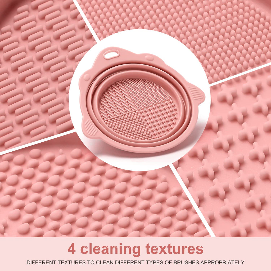 Foldable Silicone Makeup Brush Cleaner Bowl – Portable & Compact (Pink)