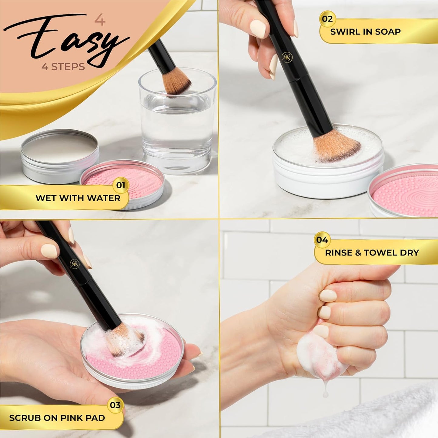 Professional Makeup Brush Cleaner Set - LARGE 3.5 Ounce Size - Vegan & Cruelty Free Make up Brush Cleanser Includes Pink Silicone Makeup Brush Cleaner Mat - for Brushes & Sponges