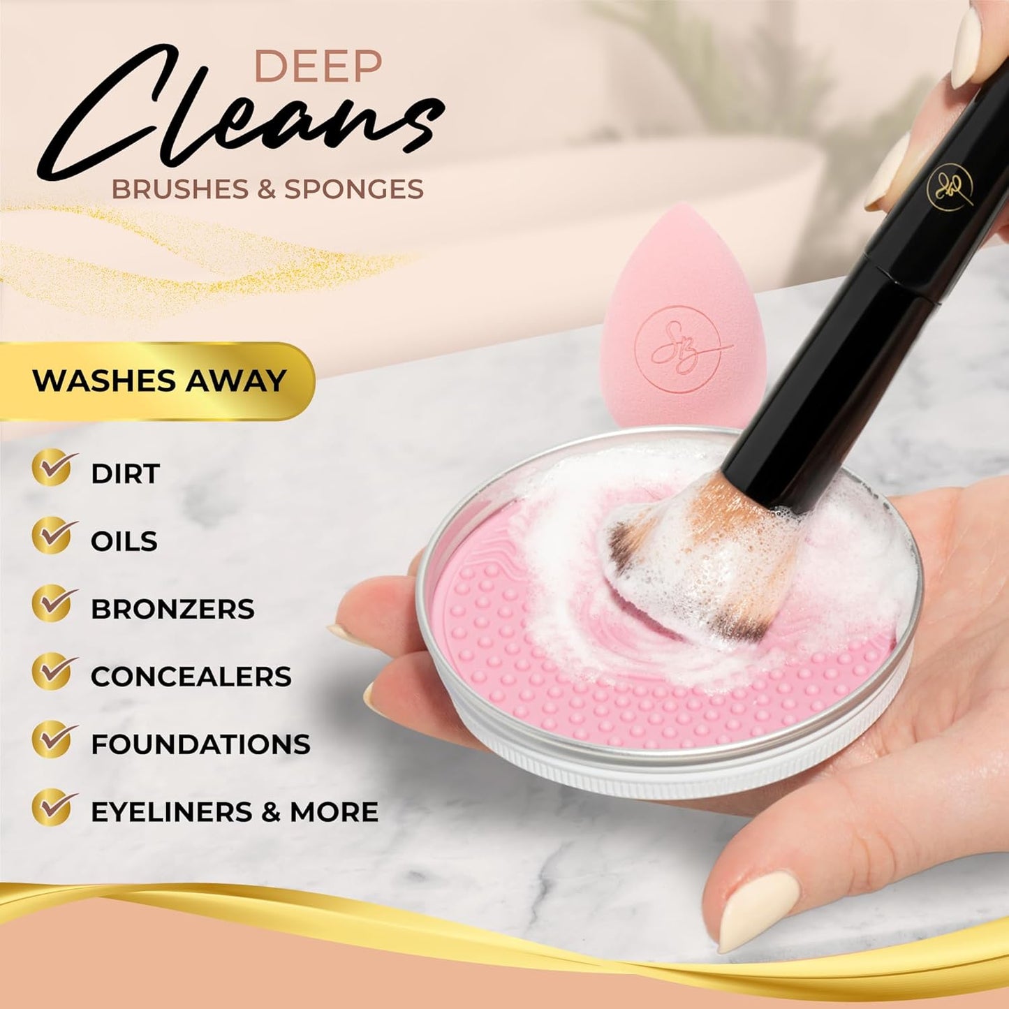 Professional Makeup Brush Cleaner Set - LARGE 3.5 Ounce Size - Vegan & Cruelty Free Make up Brush Cleanser Includes Pink Silicone Makeup Brush Cleaner Mat - for Brushes & Sponges