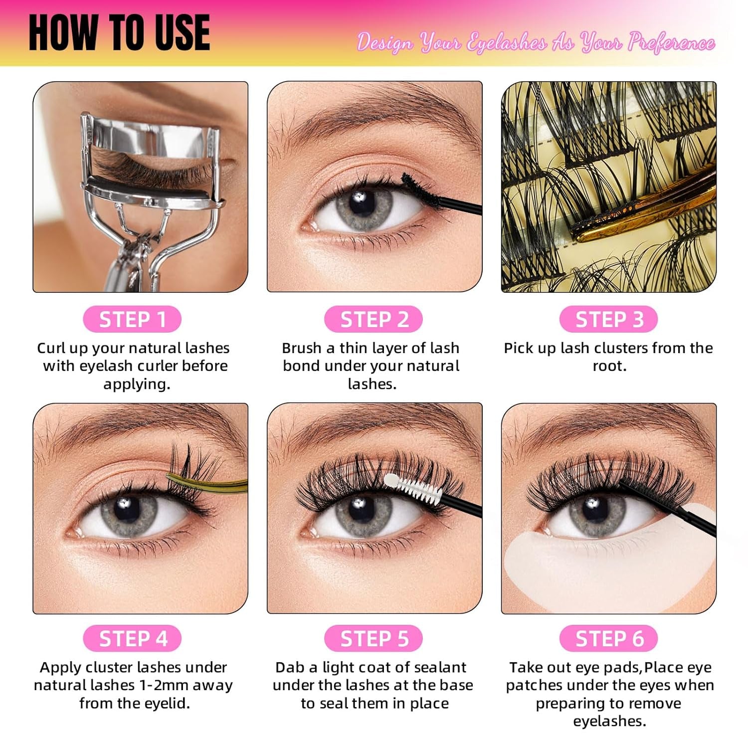 Lash Extension Kit DIY Cluster Lashes Kit with 72 Pcs D Curl Cluster Lashes Wispy Eyelash Bond and Seal Lashes Remover and Eyelash Applicator for Beginner at Home by W(Baby Kit-D-10-16Mm)