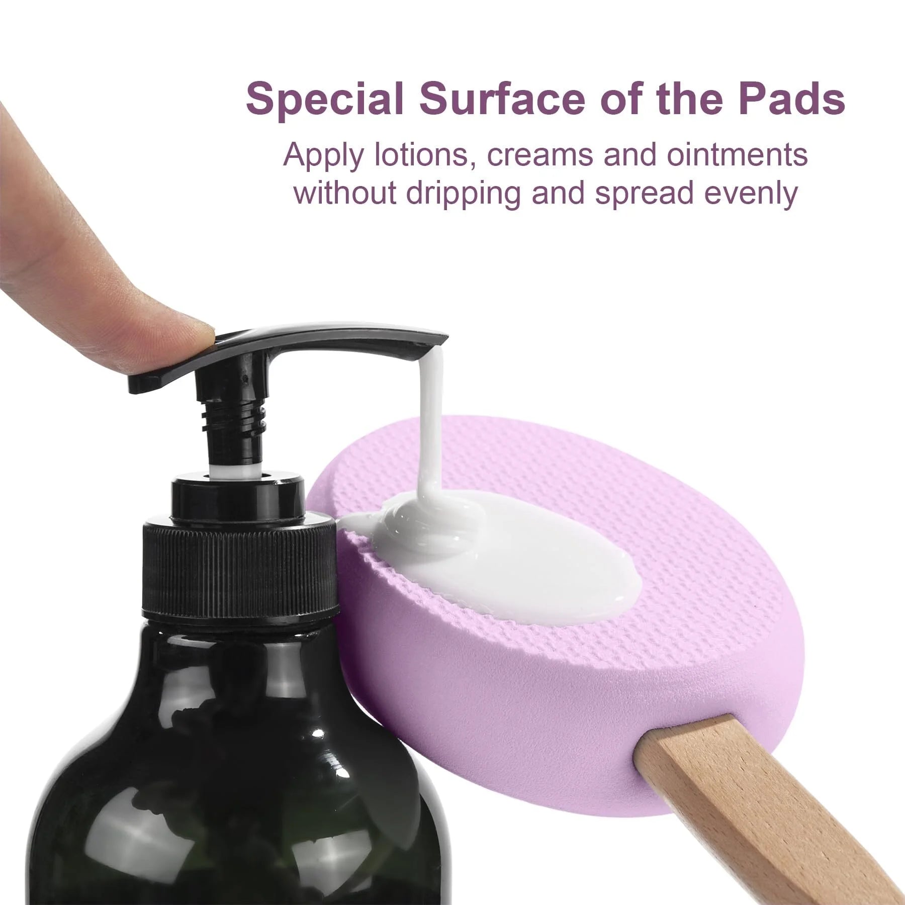 Back Lotion Applicator with Long Handle – 4 Replaceable EVA Pads, Ideal for Elderly and Women, Purple