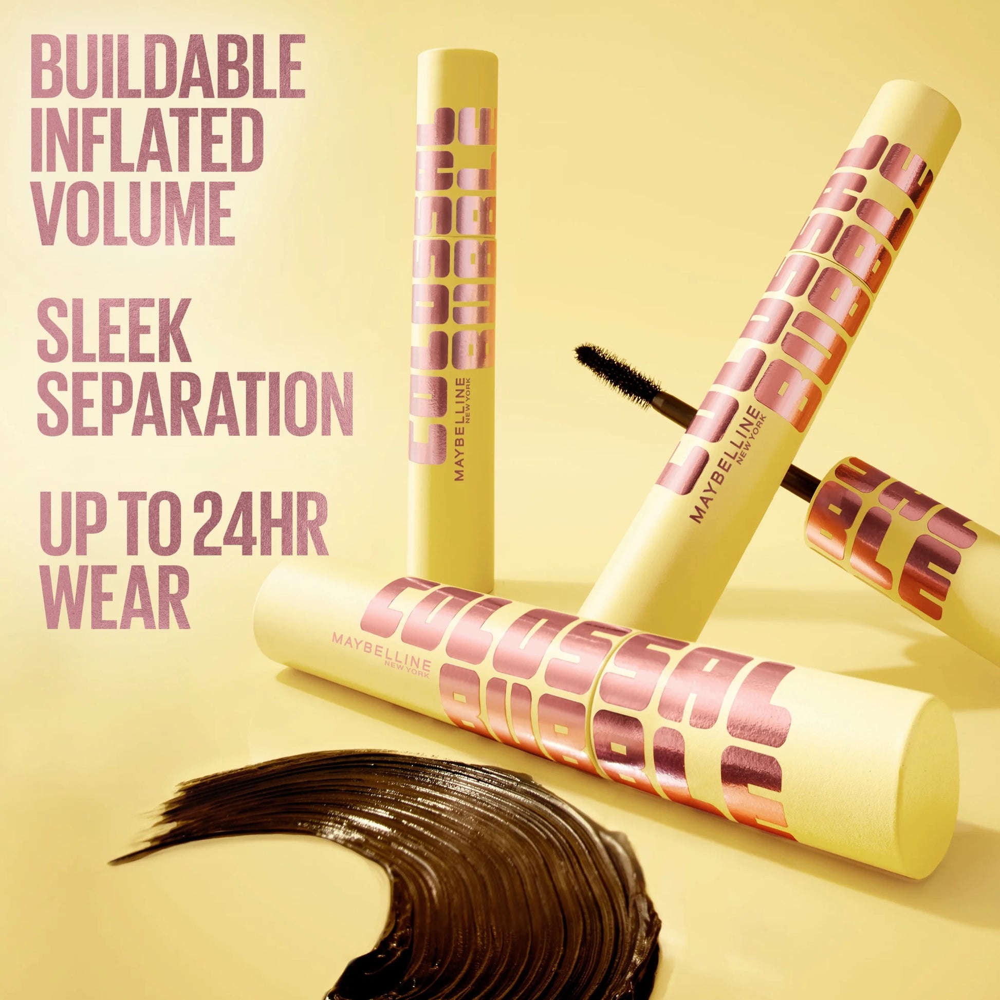 Colossal Bubble Washable Mascara Makeup, High Intensity, Blackest Black