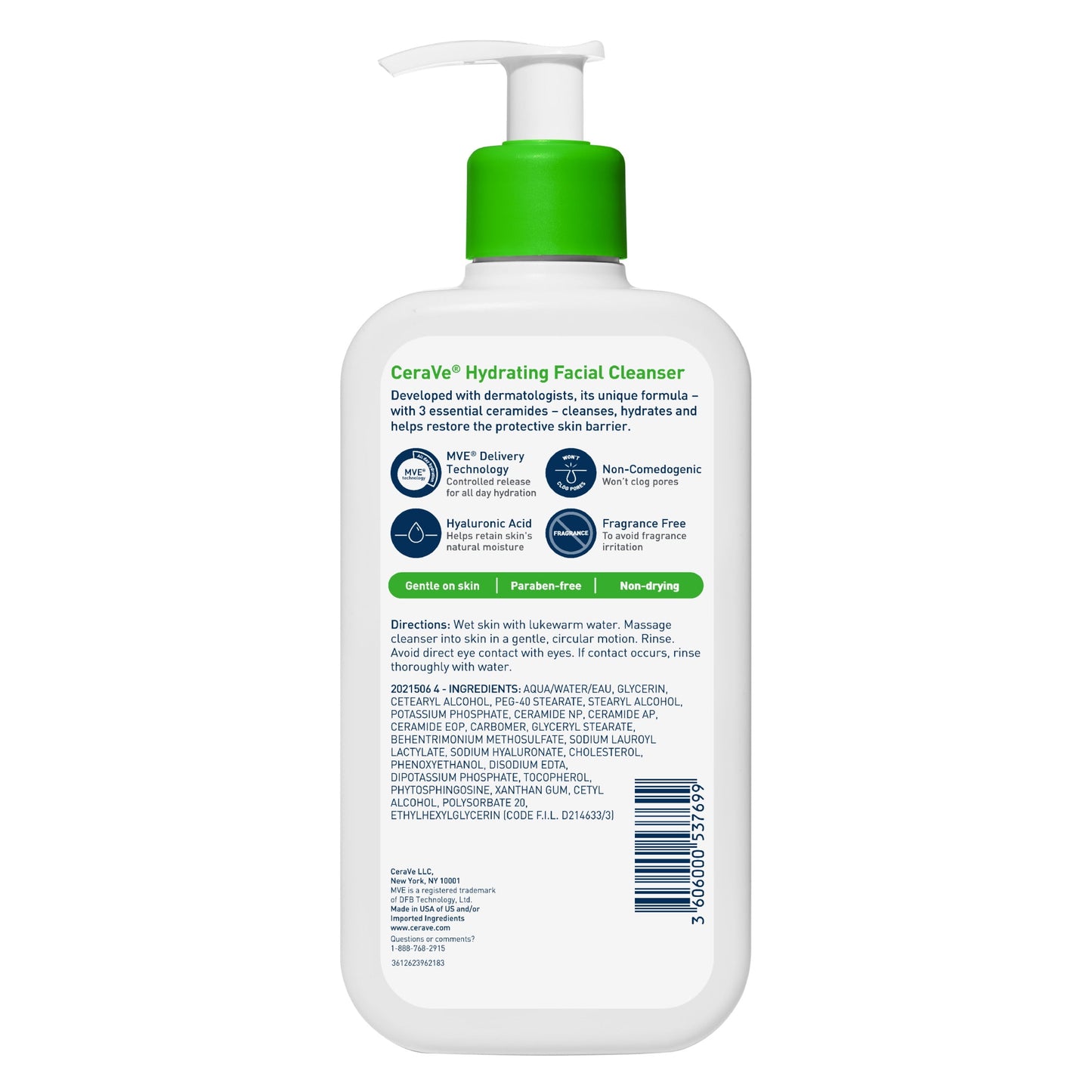 Cera Ve Hydrating Facial Cleanser for Normal to Dry Skin, Daily Face Wash for Dryness, 12 Fl Oz