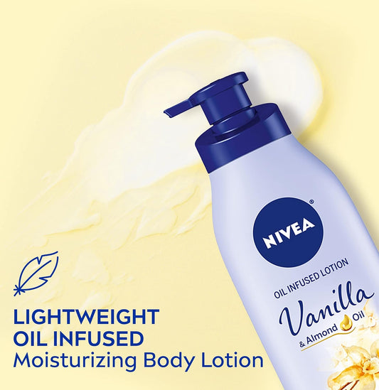 Oil Infused Vanilla and Almond Oil Body Lotion for Women, Fast-Absorbing and Non-Greasy Vanilla Scented Lotion Moisturizes for 48 Hours, 16.9 Fl Oz Pump Bottle, Pack of 3