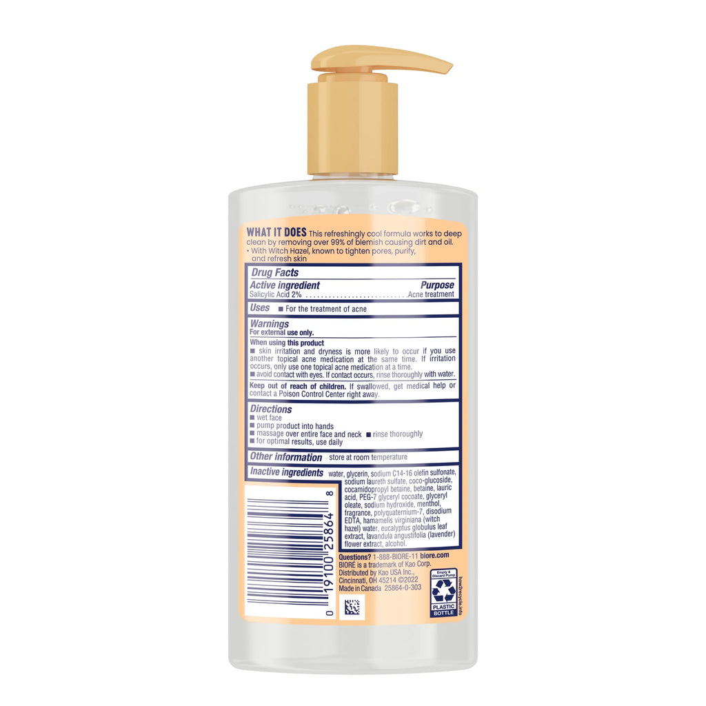 Biore Witch Hazel Face Wash Cleanser – Acne Prone Skin, 6.77 Fl Oz