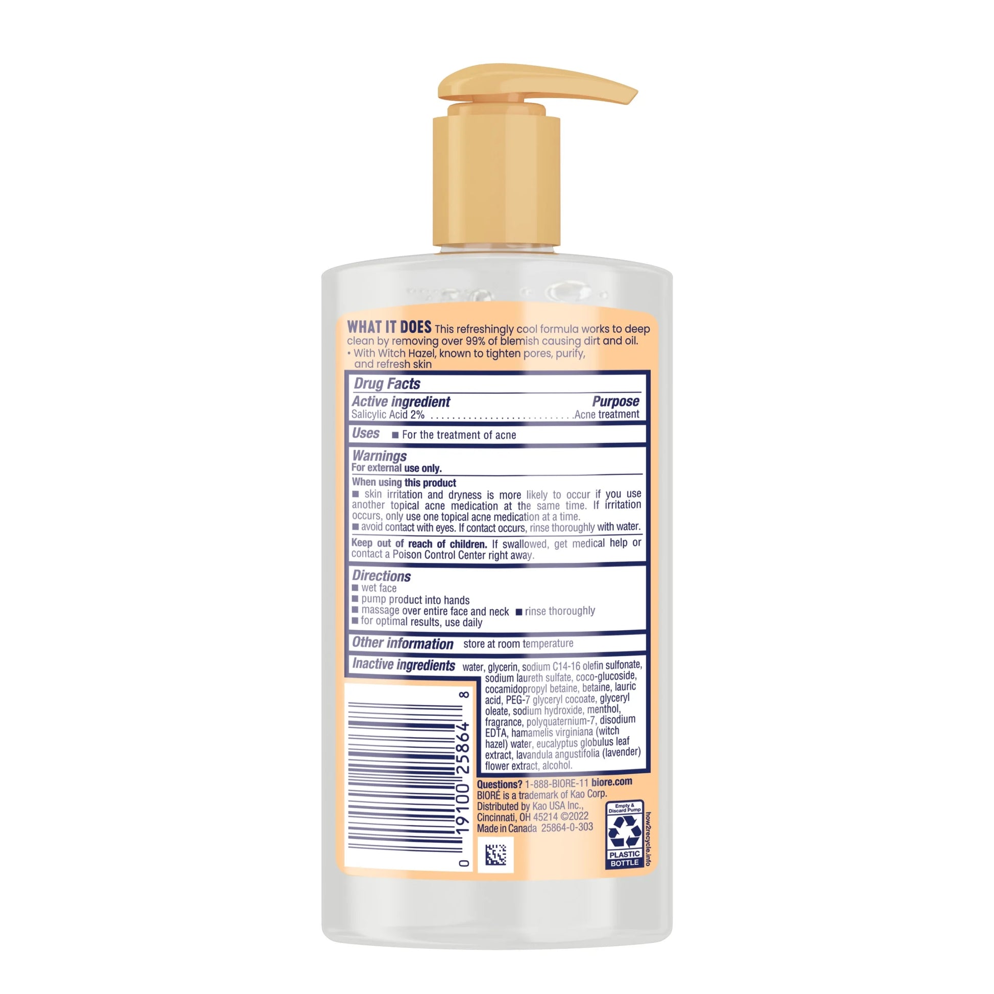 Biore Witch Hazel Face Wash Cleanser – Acne Prone Skin, 6.77 Fl Oz