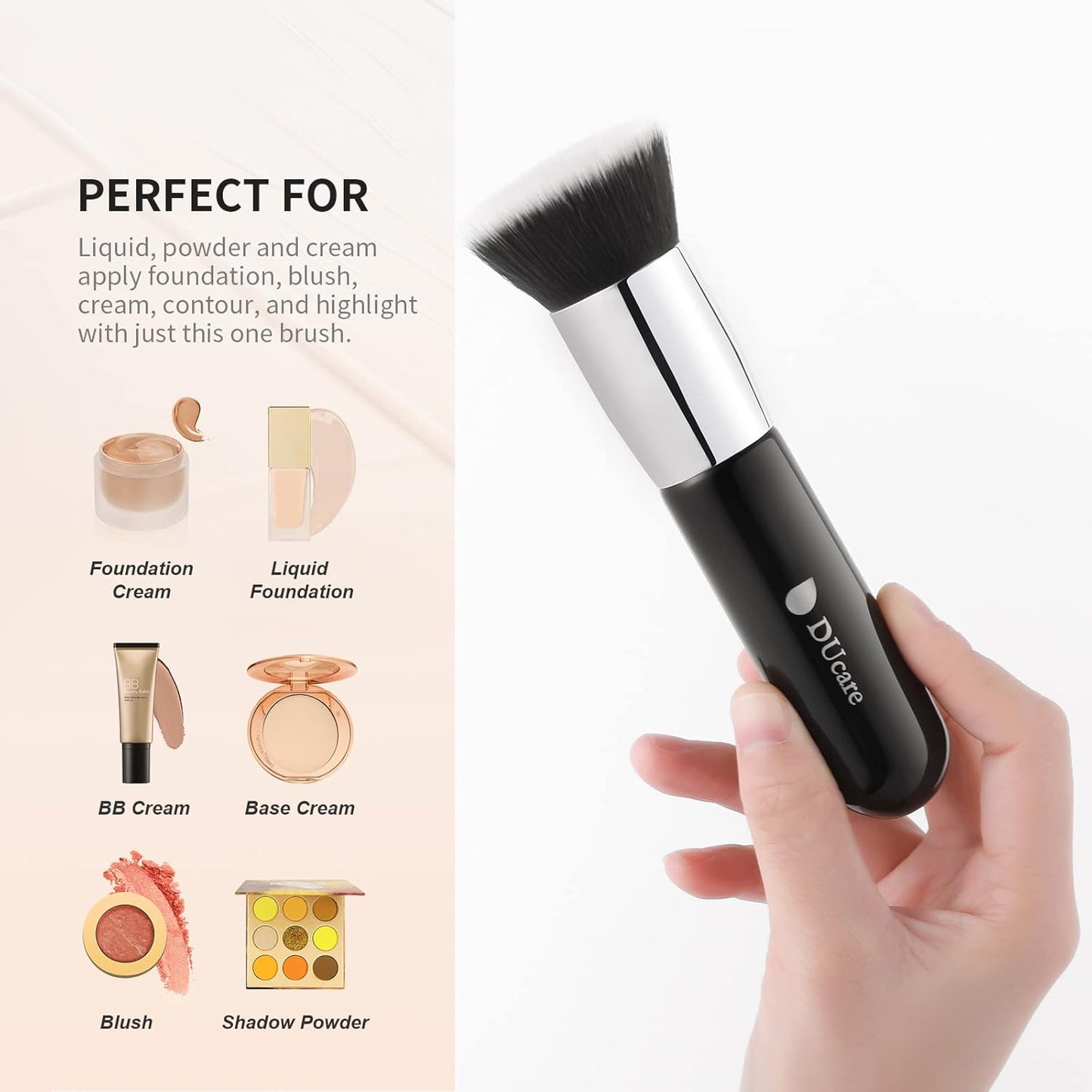 Foundation Brush for Liquid Makeup, Flat Top Kabuki Synthetic Professional Makeup Brushes Liquid Blending Mineral Powder Buffing Stippling Makeup Tools