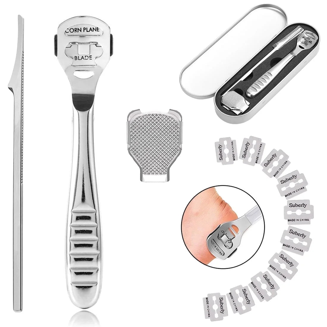 Professional Corn Plane Callus Remover – Razor Cutter with 10 Extra Sharp Refill Blades for Pedicure Foot Care