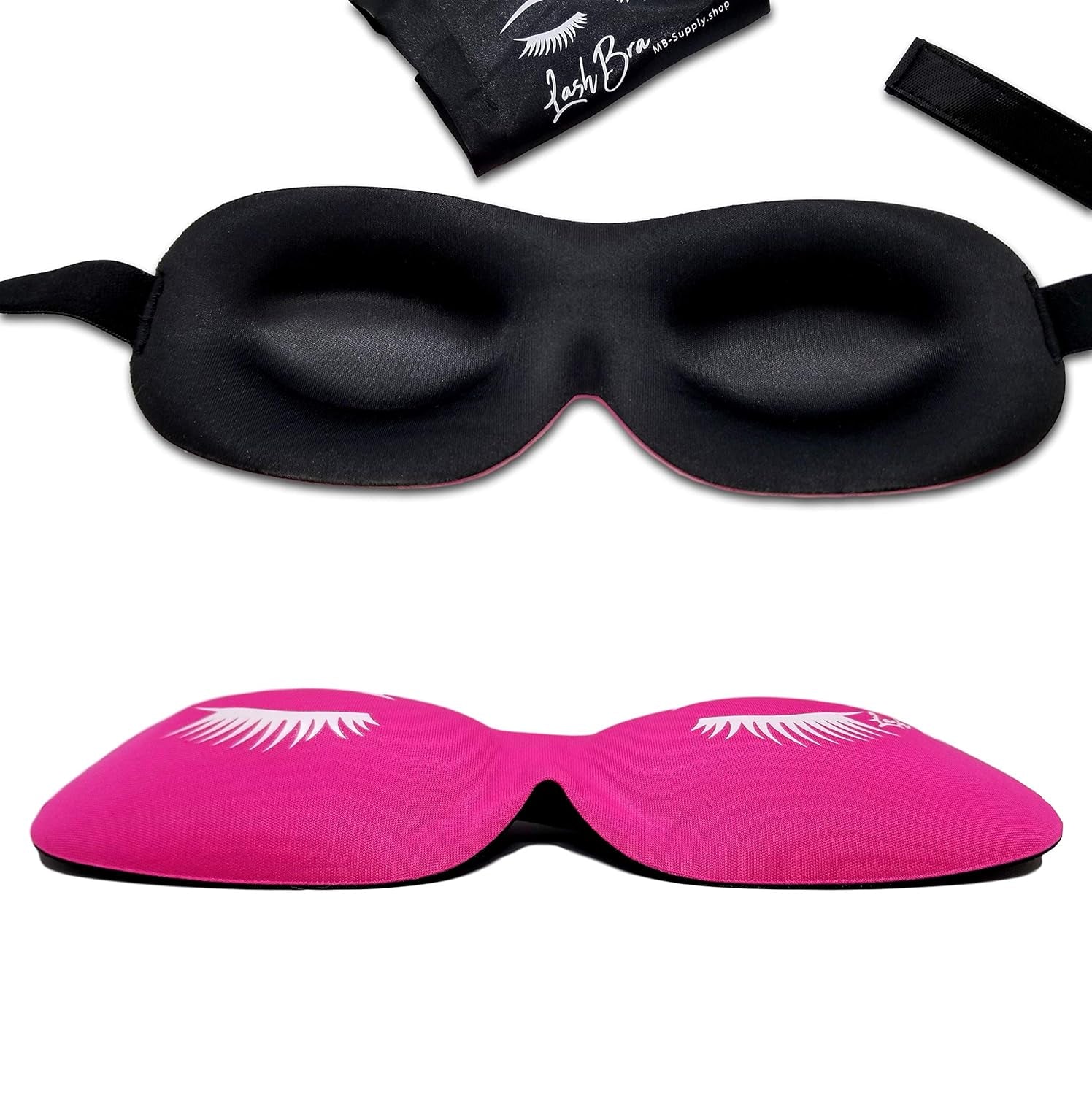 Eyelash Extensions Aftercare Kit with Sealant, Brush, Spoolie and 3D Deep Contour Sleep Mask! Protects Volume Lashes While Sleeping - PINK Lash Bra