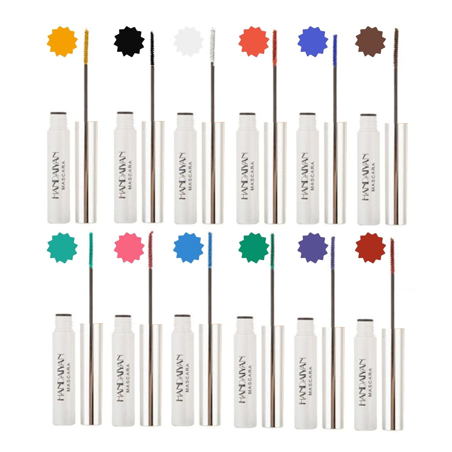 Colored Mascara Sets, 12 Colors Waterproof Colorful Mascara Gift Set, Red Pink Purple Blue White Black Colorful Mascara Charming Long Lasting Voluminous Mascara for Eyelash Eye Makeup