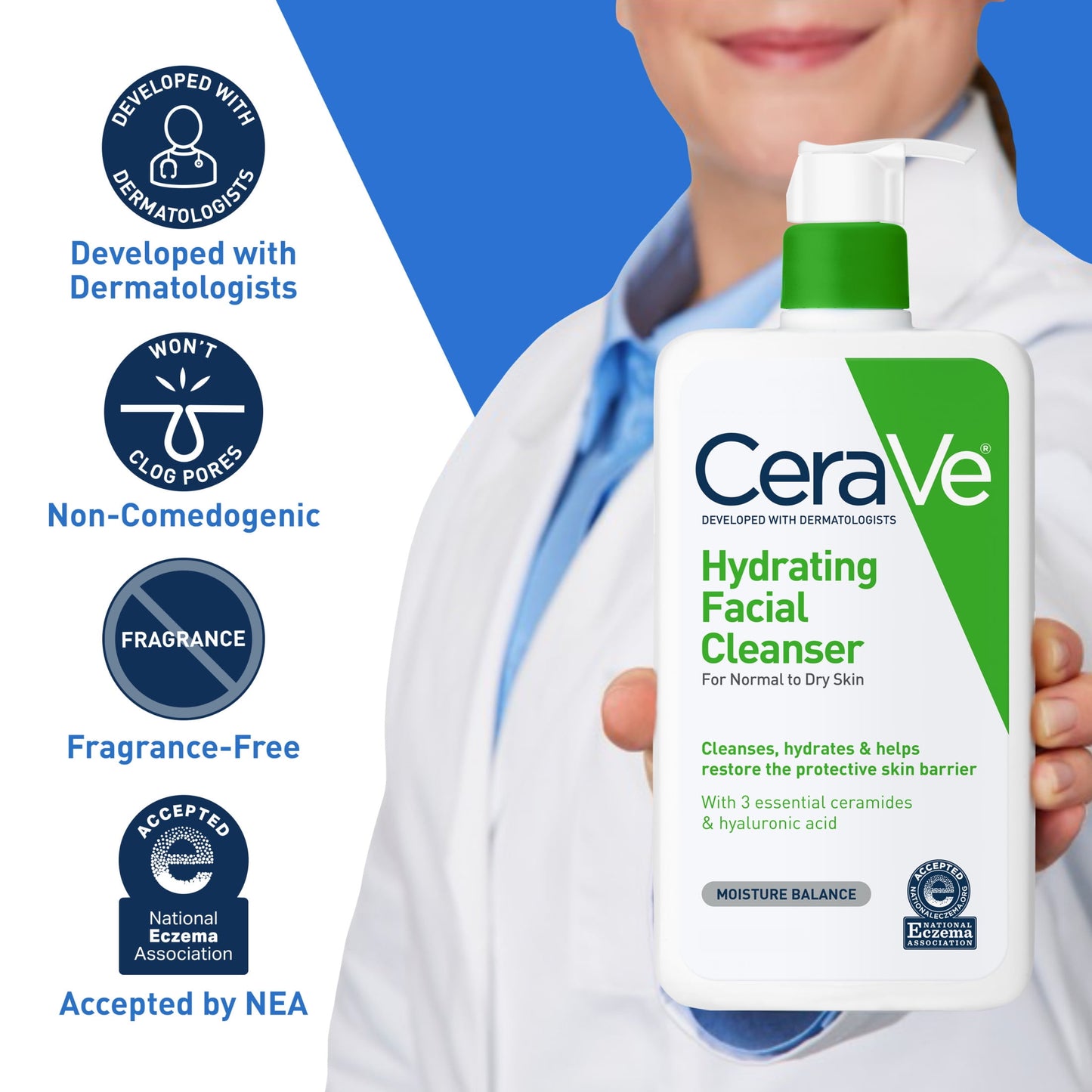 Cera Ve Hydrating Facial Cleanser for Normal to Dry Skin, Daily Face Wash for Dryness, 12 Fl Oz