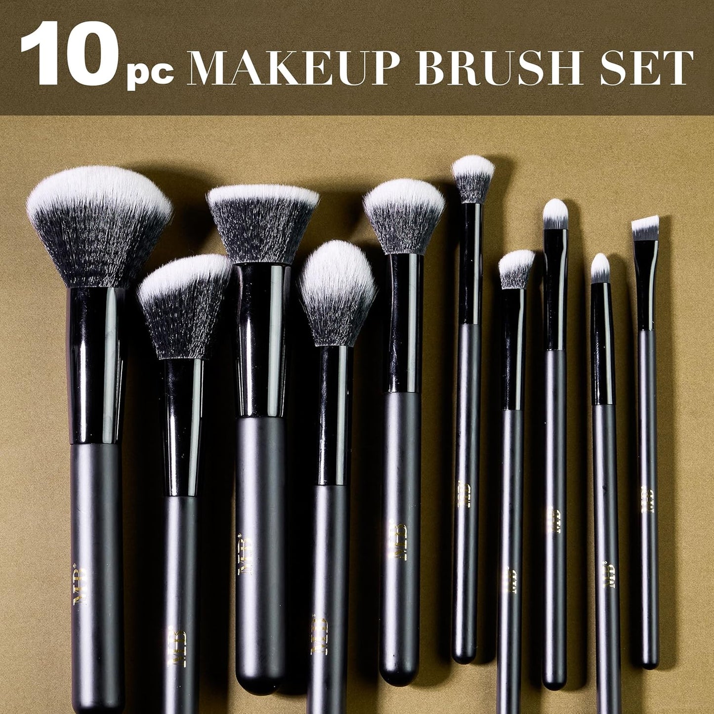 10Pc Pro Makeup Brush Set in Black - 10 Quality Soft Bristle Makeup Brushes for Everyday Use - Professional Makeup Brushes & Tools