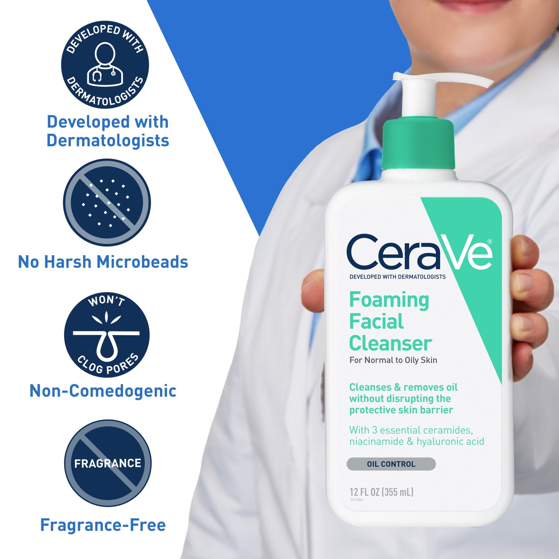 Cera Ve Foaming Facial Cleanser for Normal to Oily Skin, 12 Fl Oz