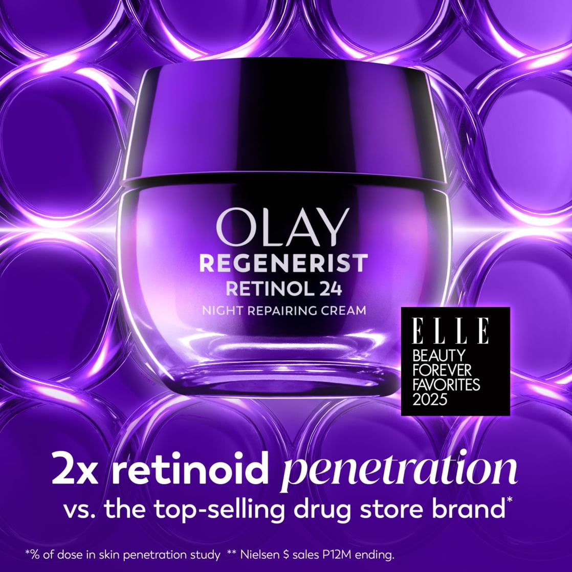 OLAY REGENERIST Retinol 24 Night Cream, Anti-Aging Moisturizer, Fragrance-Free, Non-Greasy, Triple Collagen Peptide