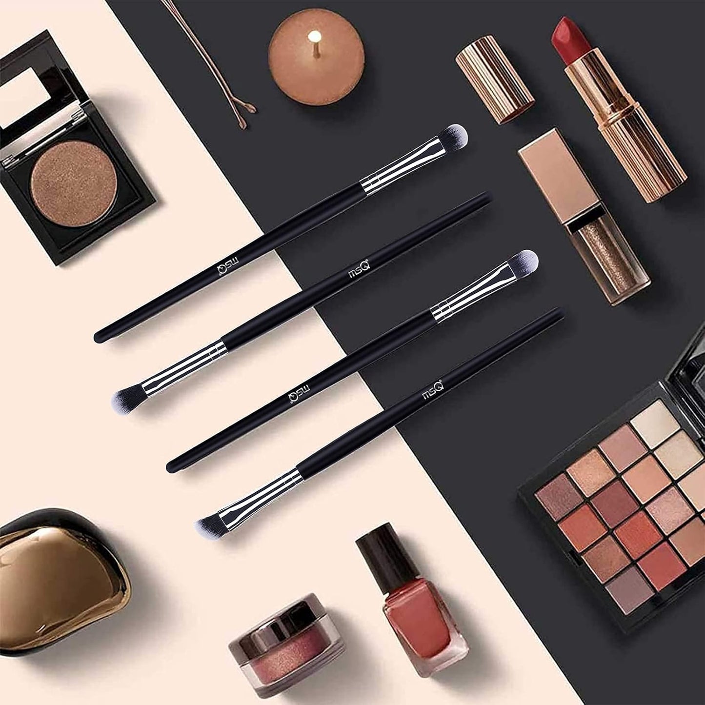 12Pcs Eye Makeup Brushes Set – Synthetic Bristles & Wooden Handles (Black)