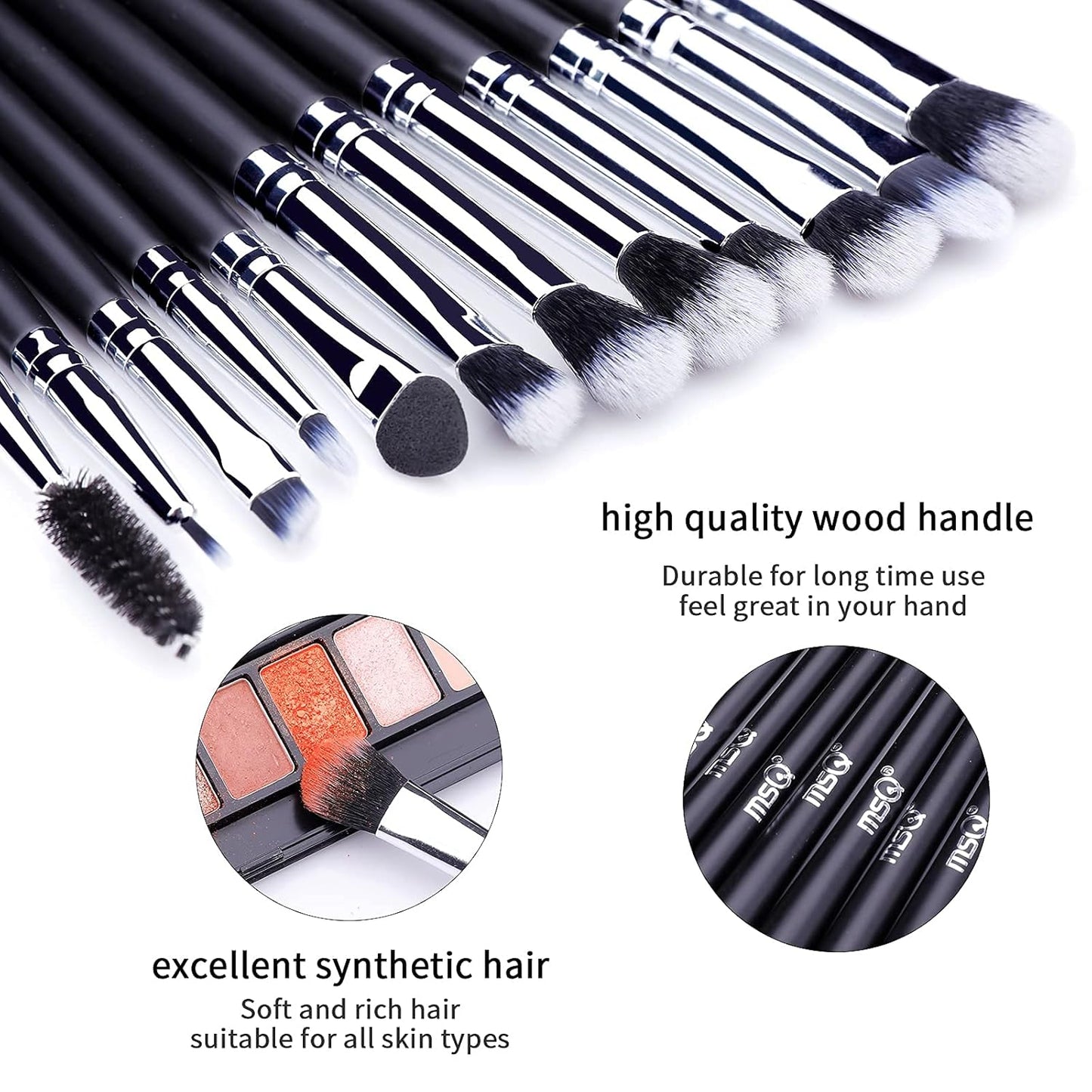 12Pcs Eye Makeup Brushes Set – Synthetic Bristles & Wooden Handles (Black)